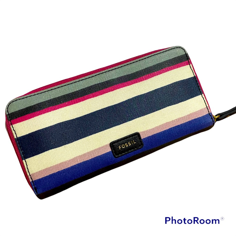 Fossil Eliza Clutch Blue Multi Stripe Wallet NWT